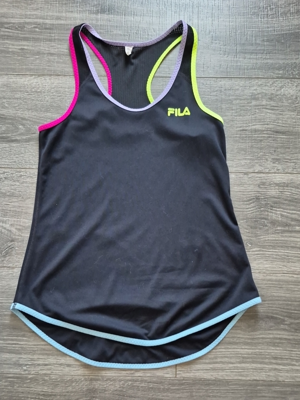 FILA Black Racerback Tank with Neon Trim Accents